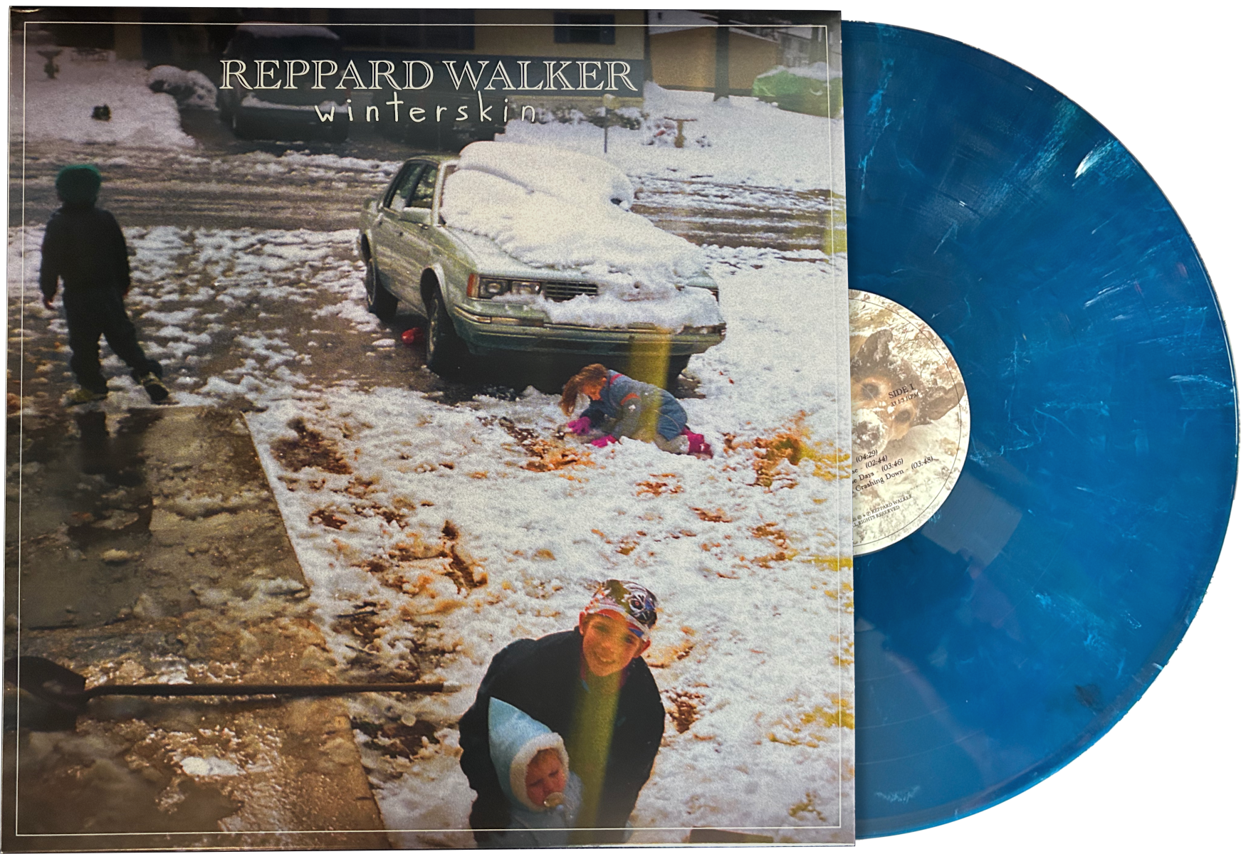 WINTERSKIN blue vinyl record peeking out of the album sleeve